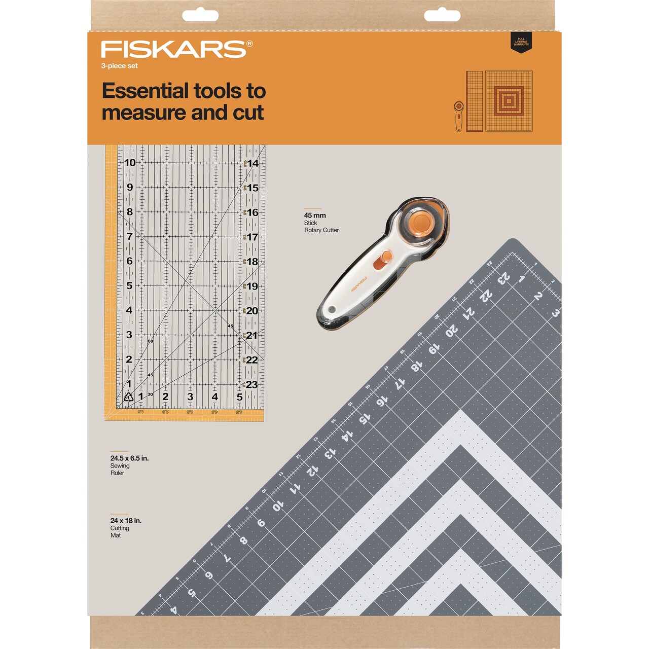 Fiskars Rotary Cutting Set 45mm-45mm Rotary Cutter, Mat & Ruler